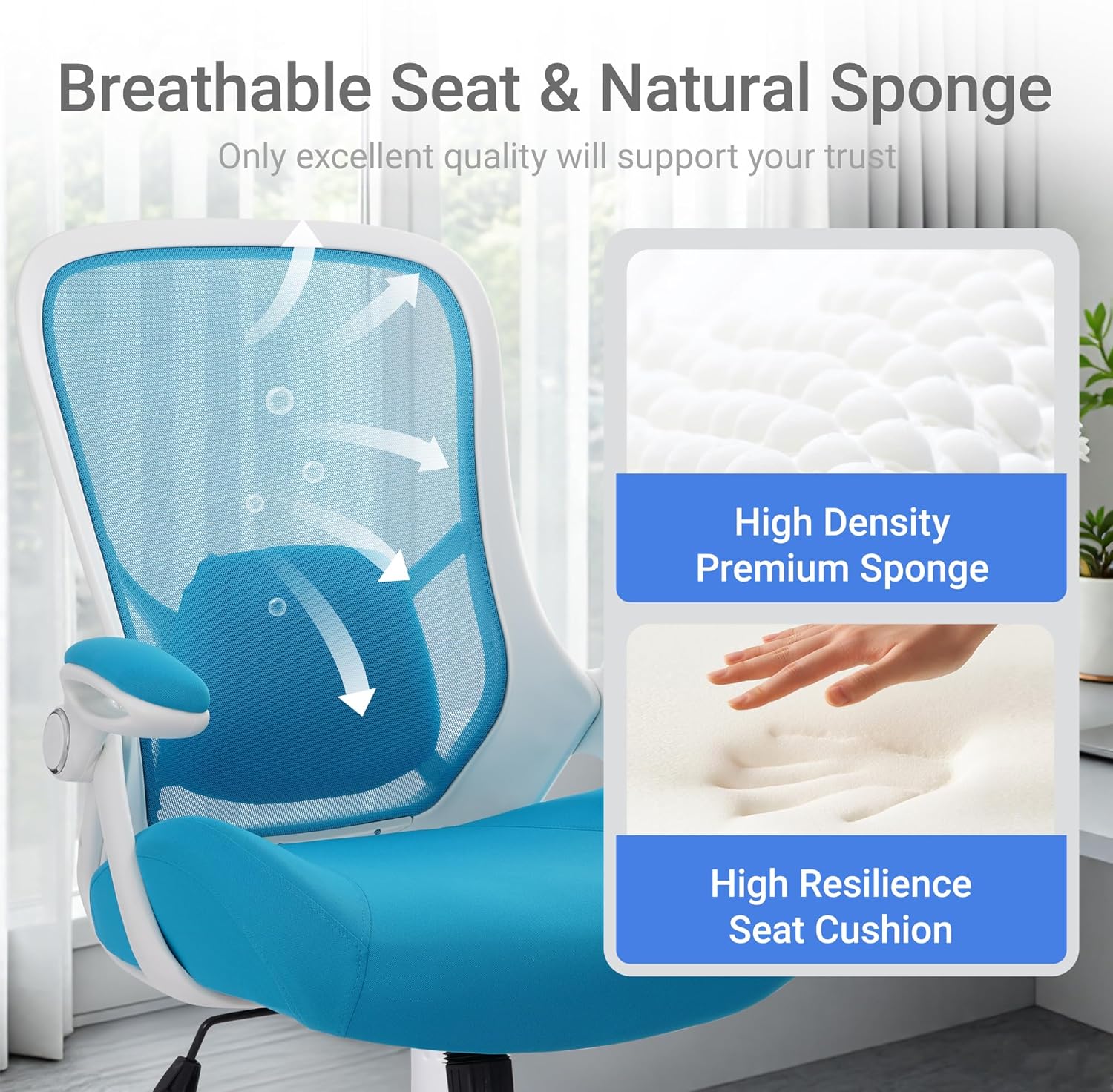 HYLONE 400lbs Heavy Duty Office Chair, 5" Thickened Seat Ergonomic Desk Chair with Adjustable Armrests, Home Office Computer Chairs for Long Hours Mesh Executive Chair(Blue)