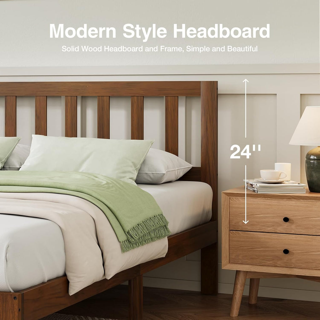Novilla 12 Inch Full Size Bed Frame Solid Wooden Full Bed Frames with Headboard Wooden Classic Bed Frame Foundation, No Box Spring Needed, Easy Assembly, Walnut