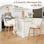 Modern Bar Stools Set of 2,Swivel Counter Height Bar Stools with Soft Upholstered Back,Thick Seat,Wooden Legs, 27" Counter Stools for Kitchen Island (Sand, 2 Pieces - 27" Counter Height)