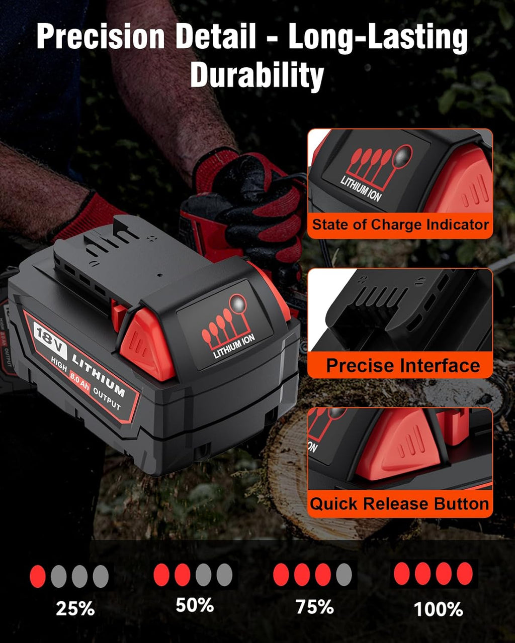 HOCHSTERN 4Pack M-18 Battery 8.0Ah Replacement for Milwaukee 18V Battery 48-11-1862 48-11-1852 48-11-1880 Compatible with Milwaukee 18 Volt Batteries Cordless Power Tools