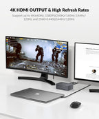 AV Access Docking Station Dual Monitor  KVM Switch 2 Monitors 2 Computers (Laptop & Desktop)  USB-C Charge & Ethernet for Laptop  EDID  4K@60Hz Dual HDMI Output  120W Power Adapter  5xUSB  Audio  SD