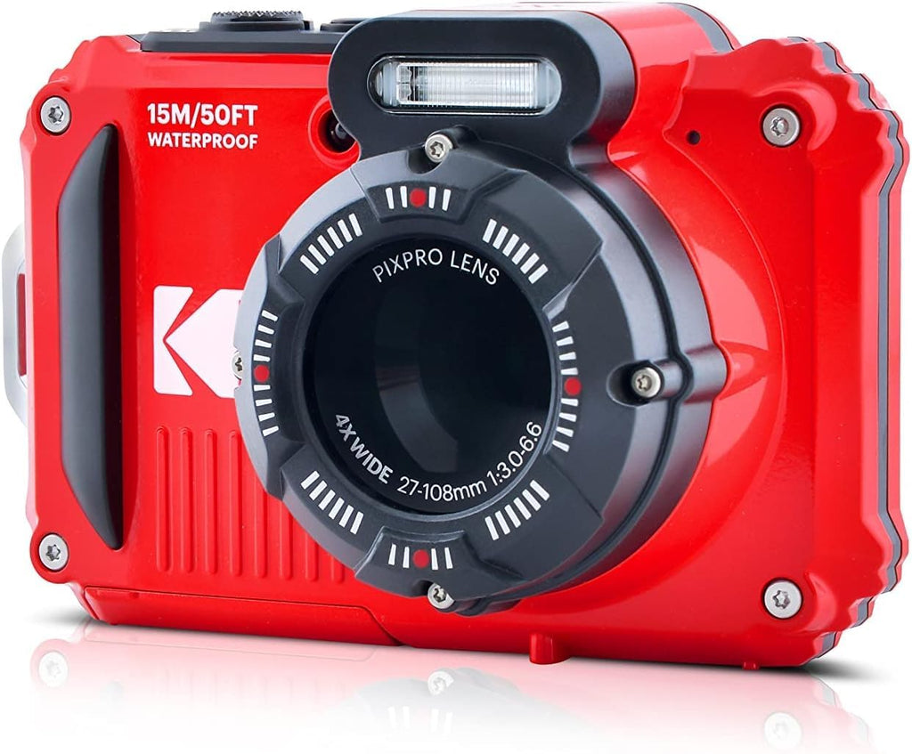 KODAK PIXPRO WPZ2 Rugged Waterproof Digital Camera  Red Bundles with Case  Monopod  Card Reader and More (9 Items)