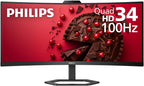 Philips 34E1C5600HE 34" UltraWide QHD 21:9 Monitor with Built-in Windows Hello Webcam & Noise Canceling Mic  USB-C Docking  Stereo Speakers  100Hz  4-Year Advance Replacement Black