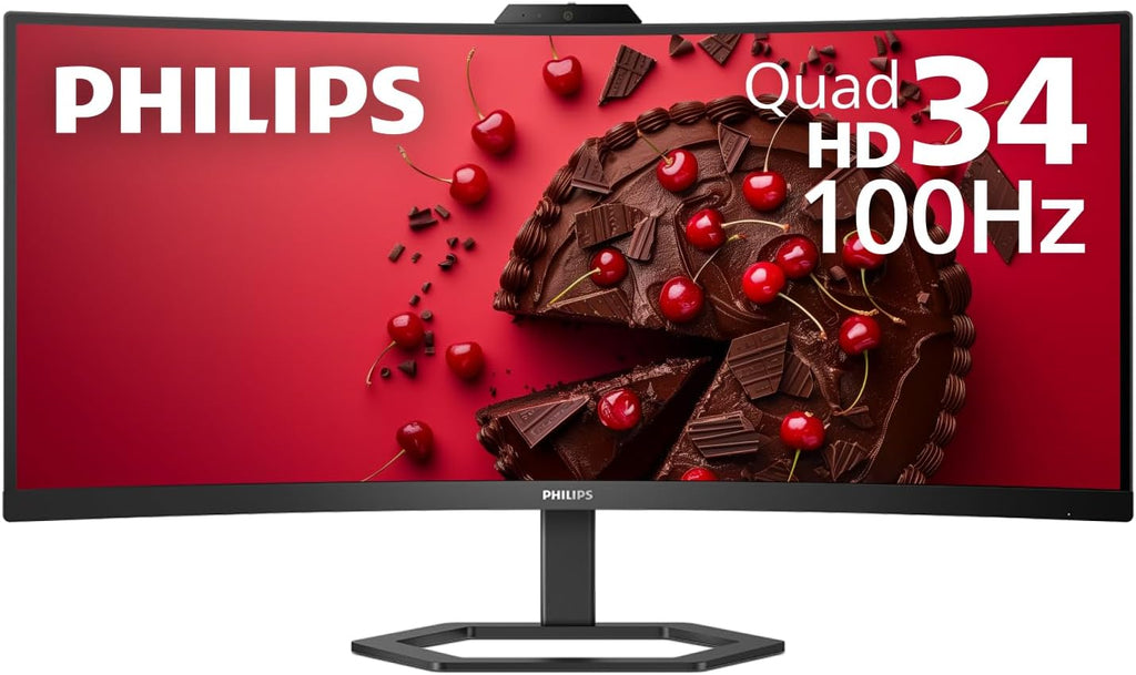 Philips 34E1C5600HE 34" UltraWide QHD 21:9 Monitor with Built-in Windows Hello Webcam & Noise Canceling Mic  USB-C Docking  Stereo Speakers  100Hz  4-Year Advance Replacement Black