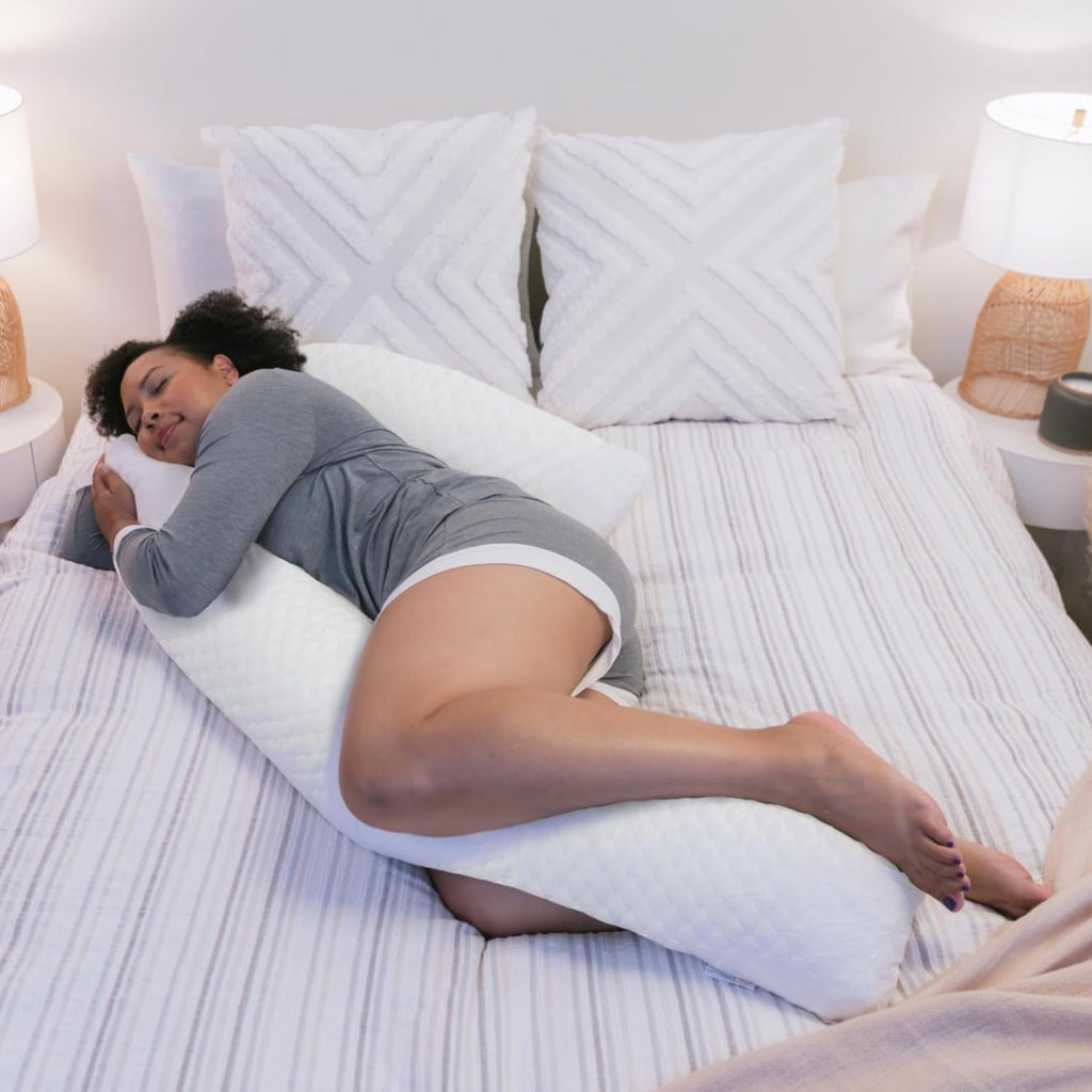 MedCline Cooling Body Pillow for Side Sleepers, Full-Body Support Pillow with Adjustable Memory Foam Stuffing, Ergonomic Design for Comfort All Night Long