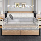 LIKIMIO California King Size Bed Frame, Storage Headboard with Charging Station, Platform Bed with Drawers, No Box Spring Needed, Easy Assembly, Wood and Cream