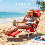 Ostrich the Deluxe 3N1 Lightweight Lawn Beach Reclining Lounge Chair with Footrest, Outdoor Furniture for Patio, Balcony, Backyard, or Porch, Red