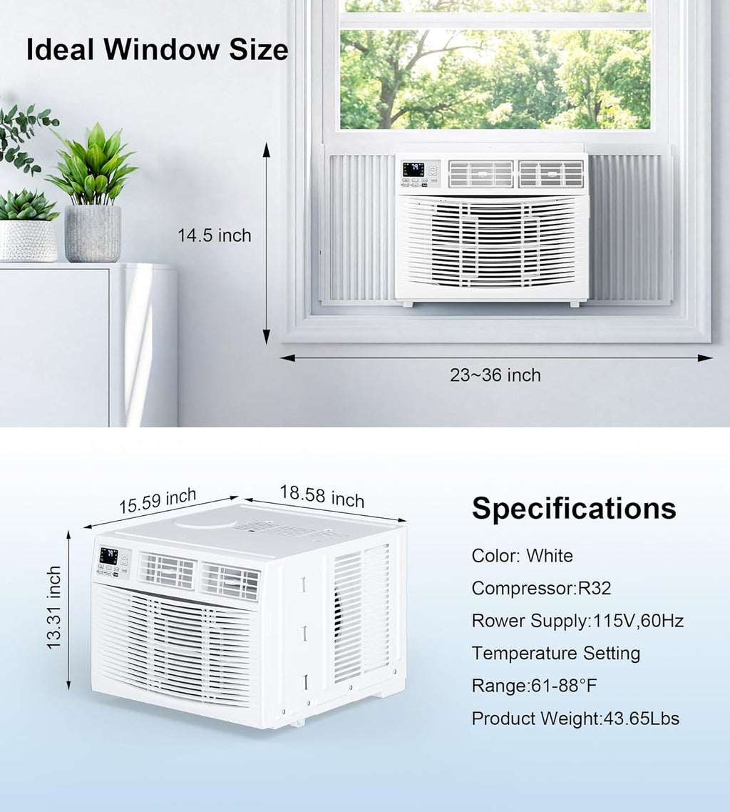 AKIRES Window Air Conditioner, 8,000BTU Air Conditioner Window Unit, Cools up to 350 Sq. Ft, Window AC with Cool, Fan, Dry, Sleep, Energy Saver, and Auto,6 Modes,24H Timer,Easy Install,Home,Office