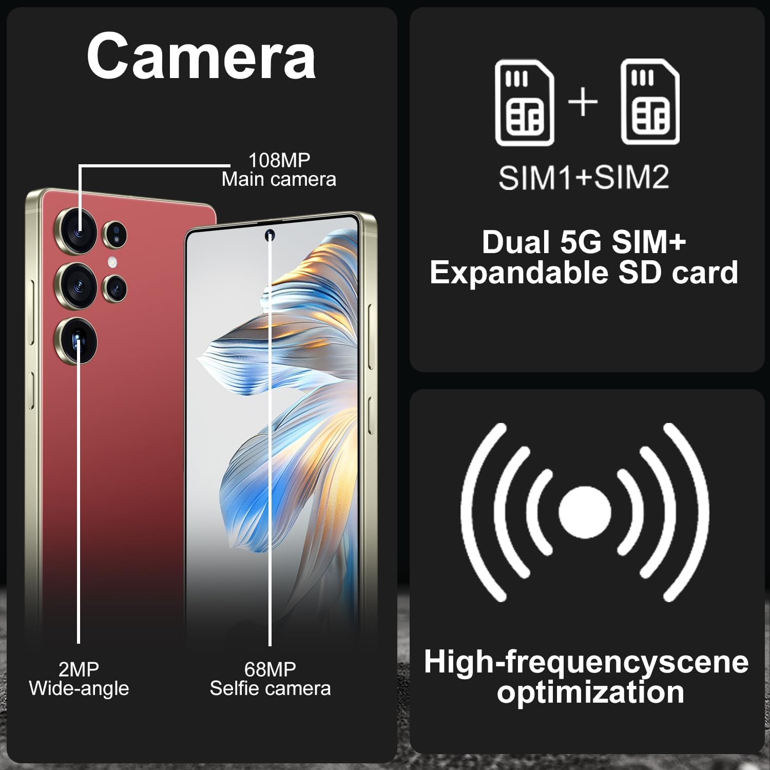 BXV I25 Ultra 16+512GB Smartphone - 7000mAh Battery, 6.99-inch Display, Built-in Pen, Android 14, Snapdragon 8 Gen3, 68MP+108MP Camera Outperform Competitors in Speed & Power (Wine Red)