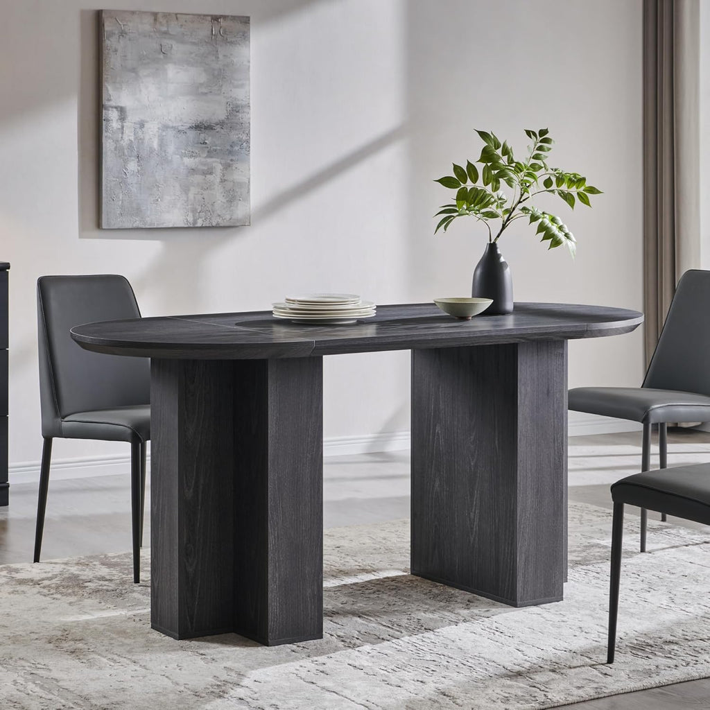 OKD 63 Inch Modern Wood Oval Dining Table for 4-6, Dining Room Table with Stable T-Shaped Base & Metal Frame & Thick Tabletop, Sturdy Kitchen Table for Dinner Room, Kitchen, Gathering, Dark Alder