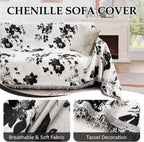 1OO% Waterproof Sectional Couch Covers for Dogs L Shaped Corner Sofa Cover Washable Chenille Sofa Slipcovers Blanket Modern Jacquard Pet Furniture Protector (91"x252", Black Flower)