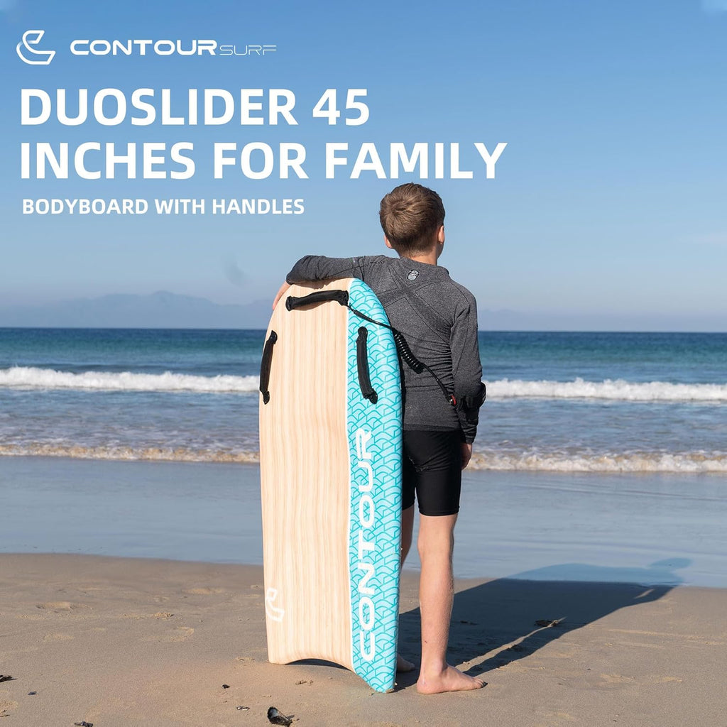 Contour Surf DuoSlider 45'' Body Board Bodyboards with Handles Surfboards for Two Person Parent-Child Surfing Bodyboard for Big Guys Dual Riders Hand Held Body Boards for Beach Adults