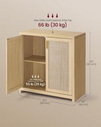 VASAGLE ELLAN Collection - Boho Buffet Cabinet with Rattan-Look Doors, Sideboard Storage Cabinet, Rounded Corners, Adjustable Shelf, for Kitchen, Oak Beige UBBK345YC01