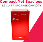 Frigidaire Retro Compact Fridge with Chiller, 3.2 cu ft Countertop Fridge with Built-In Bottle Opener, Compact Refrigerator for Office, Bedroom, Dorm Room or Cabin (Red)
