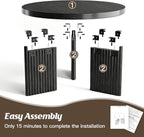 Luoxiao 27.5" Round Black Coffee Table for Living Room, Mid Century Modern Fluted Wood Center Table, Circular Sofa Table with Ribbed Base & Non-Slip Footpads for Small Space, Apartment, Easy Assembly