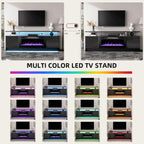 BREEZEHEAT 70 Inch Fireplace TV Stand for Up to 80" TV Console with 36'' Electric Fireplace & Outlet, Dual Led Lights Entertainment Center with Fireplace, Living Room, Black