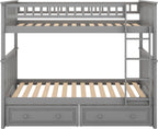 Merax Twin Over Twin Bunk Bed with 2 Storage Drawers and Ladder, Can be Devided into 2 Beds, No Spring Box Needed, Grey