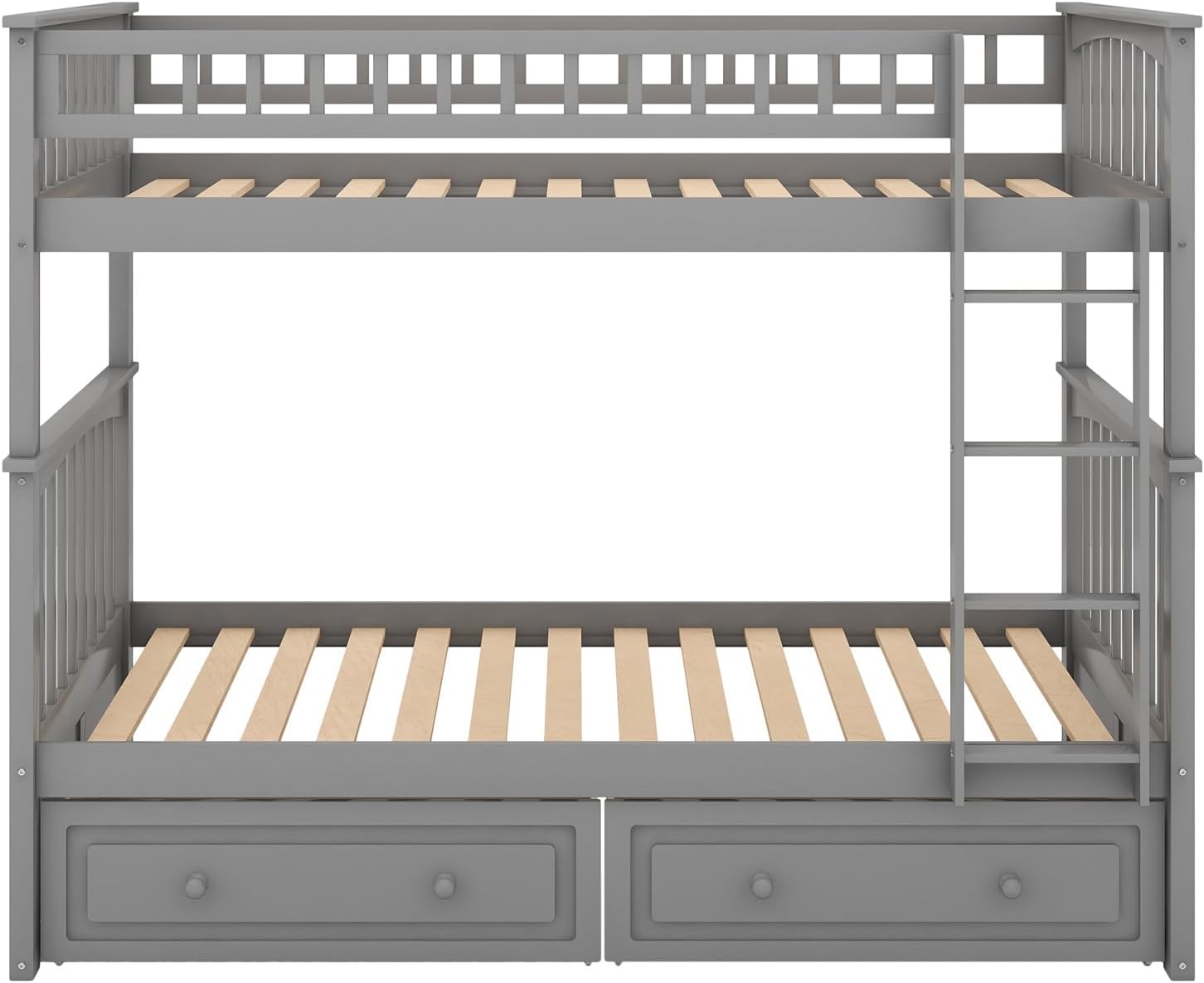 Merax Twin Over Twin Bunk Bed with 2 Storage Drawers and Ladder, Can be Devided into 2 Beds, No Spring Box Needed, Grey