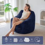 MAXYOYO Bean Bag Chair, Bean Bag Sofa with Filler, Cozy Living Room Chair for Adults and Kids, Stuffed Floor Sofa for Bedroom Dorm Reading, Navy