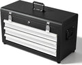 3 Drawers 22" Portable Metal Tool Box, Heavy Duty Toolbox with Double Locking System & Unique Built-in Drawer Lock, Tool Chest Organizer for Workshop, Garage, DIY Office Storage