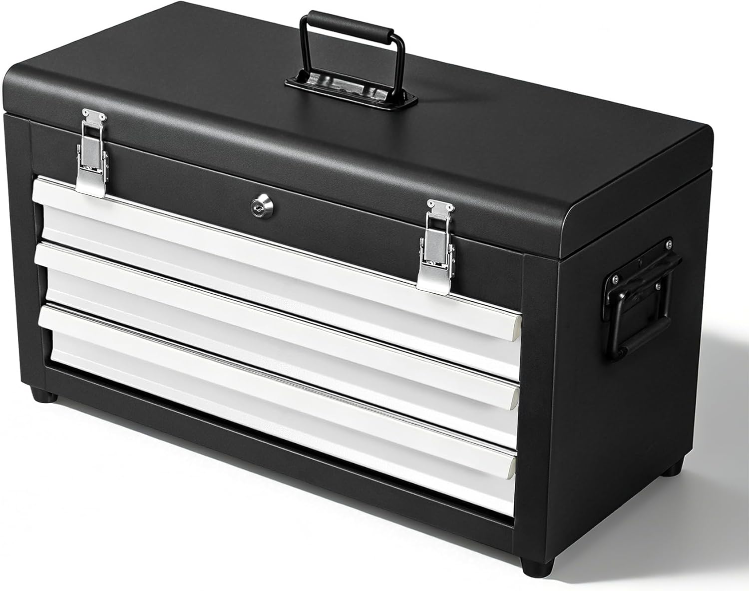 3 Drawers 22" Portable Metal Tool Box, Heavy Duty Toolbox with Double Locking System & Unique Built-in Drawer Lock, Tool Chest Organizer for Workshop, Garage, DIY Office Storage
