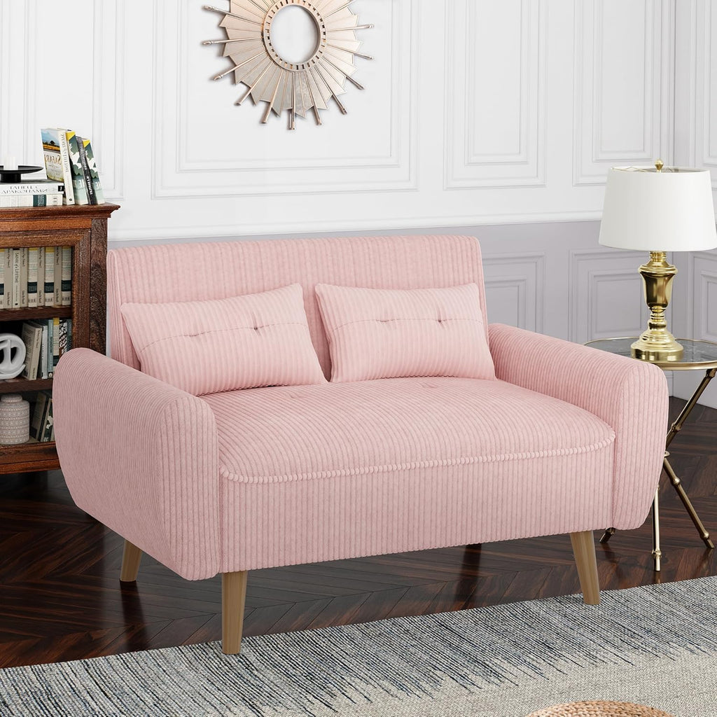 Shintenchi Small Modern Loveseat Couch Sofa, Mid Century Fabric Upholstered 2-Seat Sofa Couch Love Seats Furniture for Small Space,Living Room,Studio,Apartment with 2 Pillows, Pink