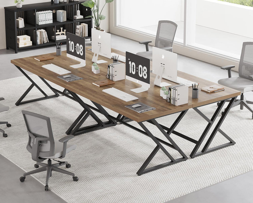 LVB Wood Computer Desk, Rustic Home Office Executive Desk for Bedroom, Industrial Wooden Computer Writing Study Work Gaming Table, Modern Metal PC Student Simple Desk with Storage, 55 Inch, Rustic Oak