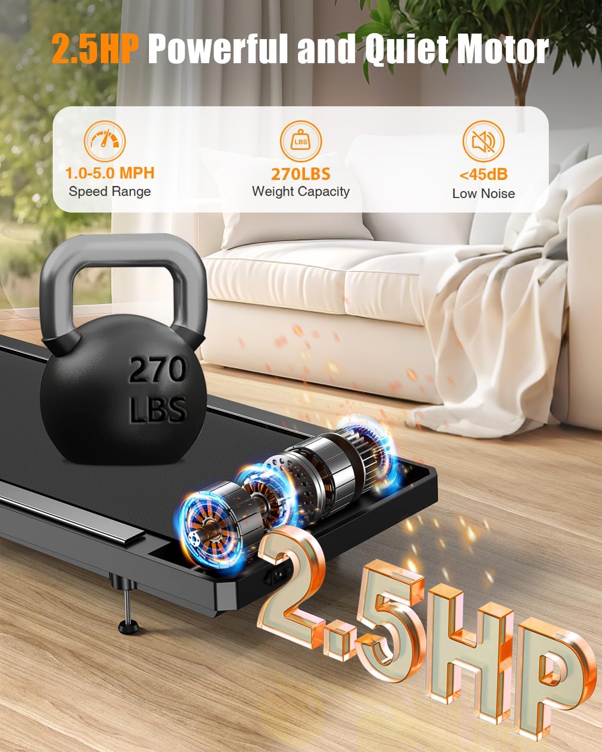 HCOIW Walking Treadmill Pad with Incline - Portable Under Desk Treadmill, Walking Mat Pad with Handle Bar, 2.5HP Low Noise, 2 in 1 Treadmills for Home Office, Remote Control with LED Screen