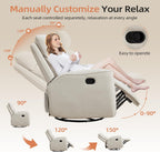 INZOY Nursing Rocking Chair Recliner, Swivel Rocker Recliner, Swivel Glider Rocking Recliners with Soft Backrest, Chenille Fabric Manual Reclining Sofa for Living Room Bedroom Apartment, Beige