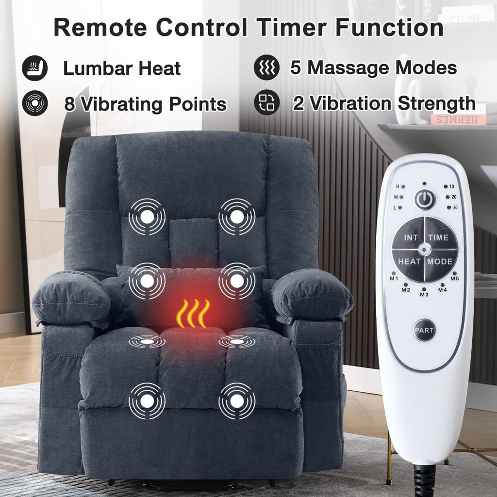 BOSMILLER Power Lift Recliner Chair with Massage and Heat for Elderly,Electric Recliner Single Sofa with Footrest,Side Pocket and USB Charge Port for Living Room