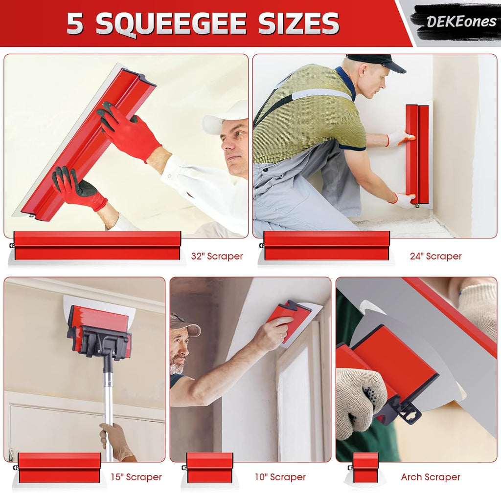 DEKEones Drywall Skimming Blade Set with Portable Case, Stainless Steel 6", 10",16", 24"&32" Skimming Blades with 28"-62" Extension Handle, Drywall Finishing Tools for Plasterboard and Wallboard