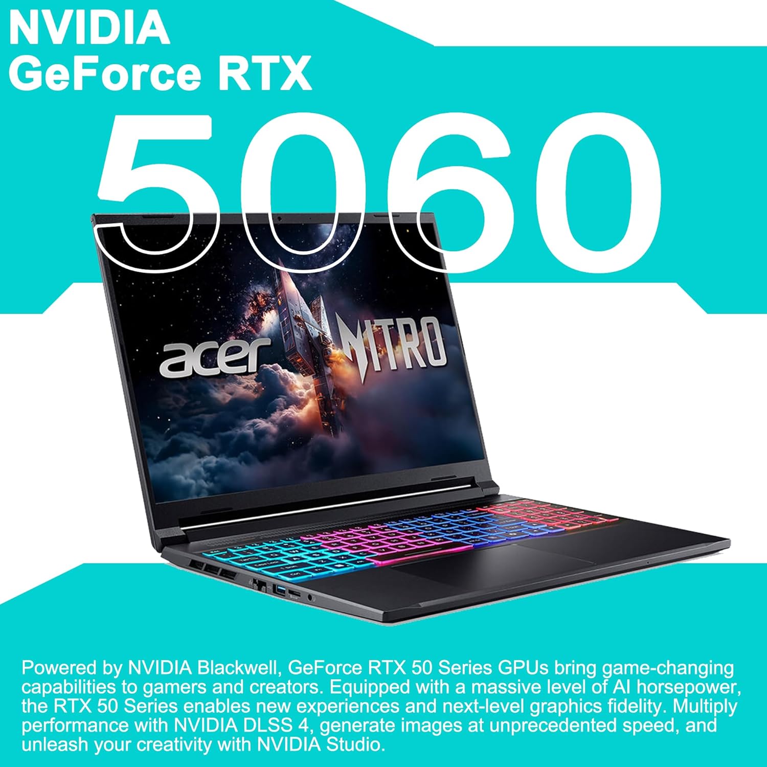 acer Nitro V 16S Gaming Laptop 16" WUXGA IPS 180Hz Intel 10-core Core 7 240H (Beats Ultra 7 268V) 32GB RAM 1TB SSD GeForce RTX 5060 DLSS4 GDDR7 (Up to 572 AI Tops) 4-Zone RGB Backlit Win11 ICP Hub