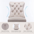 Beige Velvet Dining Chairs Set of 4, Kitchen & Dining Room Chairs, Fabric Tufted Dinning, Velvet Upholstered, High Wing Back, Pull Ring, Wood Frame, Mid Century Modern, Sillas de Comedor