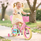 XJD Girls Bike for Toddlers 3-9 Years Old Kids, 12 14 16 Inch Kids Bike with Training Wheels, Streamers, Basket and Doll Seat