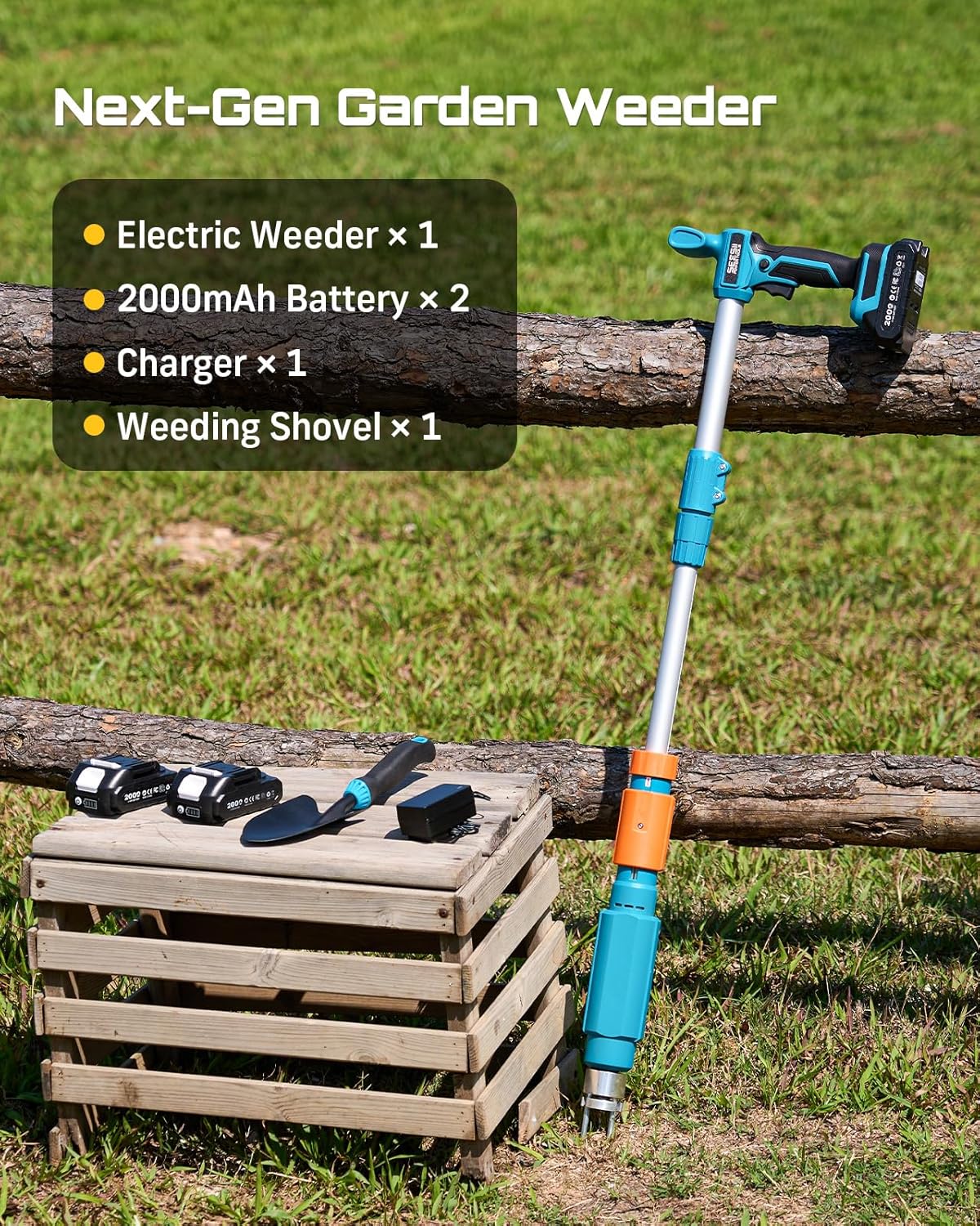 2026 Upgraded Electric Weed Puller Tool, 20V Battery Powered Stand Up Weeder with 2 x 2000mAh Batteries, Adjustable Handle, 3-Claw Steel Head, Dandelion Remover & Crabgrass Puller for Garden Lawn Yard