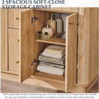 T4TREAM 48 Inch Bathroom Vanity with Sink, Modern Fluted Large Double Sink Bathroom Vanity with 2 Storage Cabinets, Adjustable Shelf, and 2 Drawers, Natural Oak