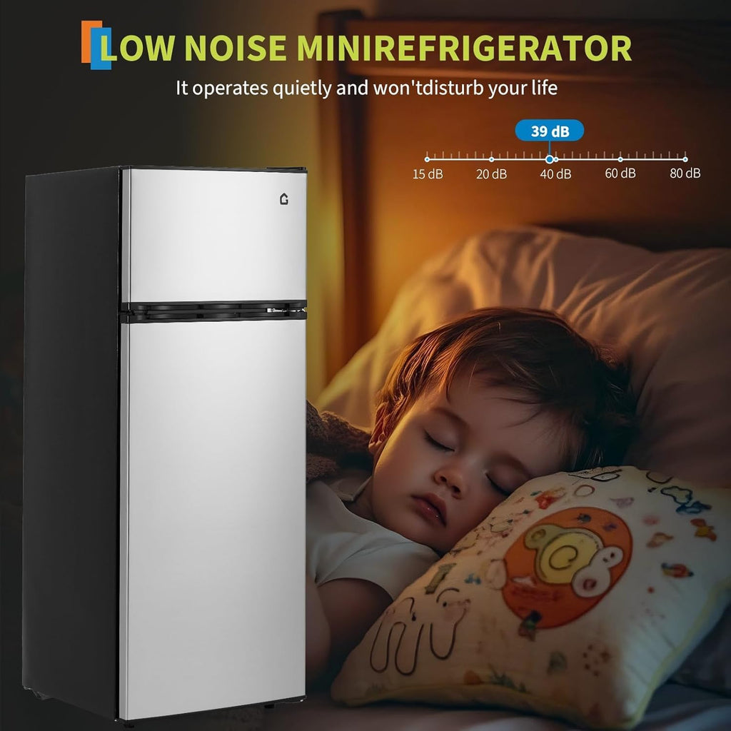 7.5 Cu.Ft Refrigerator with Freezer, 2 Door Fridge, 7 Settings Temperature Adjustable, Large Capacity, Food Storage or Cooling drinks,for Dorm, Office, Bedroom, Kitchen, Bar Use