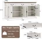 Sunny Heart 65" Large Buffet Storage Cabinet, Farmhouse Kitchen Sideboard Buffet with 3 Drawers and 4 Doors, Coffee Bar Wine Bar Cabinet with Storage for Living Room, White