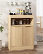 Fluted Buffet Cabinet with Storage, Small Coffee Bar Cabinet with Doors & Adjustable Shelves, Wood Storage Cabinet for Kitchen, Living Room, Entryway, Oak