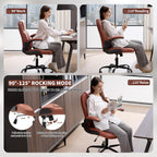 Executive Office Chair PU,Leather Office Chair with Wheels,360° Swivel Rolling Chair with Padded Arms,Ergonomic Computer Chair with Lumbar Support for Short People Use(Brown)