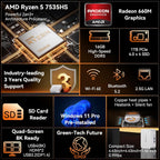 GEEKOM 2026 Corporate Bulk Choice Mini PC A7 with AMD Ryzen 5 7535HS 16GB DDR5 & 1TB SSD(Expandable) Windows 11 Desktop Mini Computers for Office 8 Premium Quality Supports|USB4|8K|SD