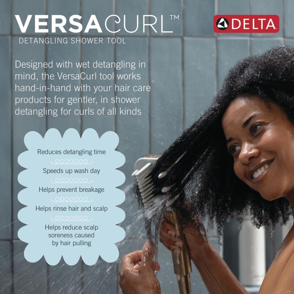 Delta VersaCurl Detangling Handheld Shower Head Tool for Curly Hair with 3 Curl Defining Brush Inserts Included, Detangler Brush Hand Shower with Hose, Matte Black 74B430BL