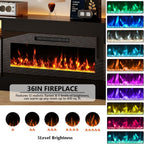Fireplace TV Stand with 36'' Electric Fireplace, 70'' TV Media Entertainment Center with Fireplace Up to 80 inch,Modern LED TV Console for Living Room (Black with Black Fireplace)