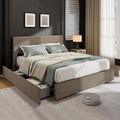 Garvee Corduroy Full Bed Frame with Headboard, Platform Upholstered Bed Frame with 4 Storage Drawers and Wooden Slats Support, No Box Spring Needed, Brown