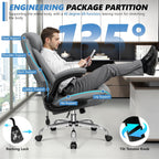 Office Chair, Big and Tall Ergonomic Desk Chair, Executive Leather Computer Chair with Adjustable Lumbar Support, Comfy Gaming Chair with Flip Up Arms, Swivel PC Chair with Rocking Function, Gray
