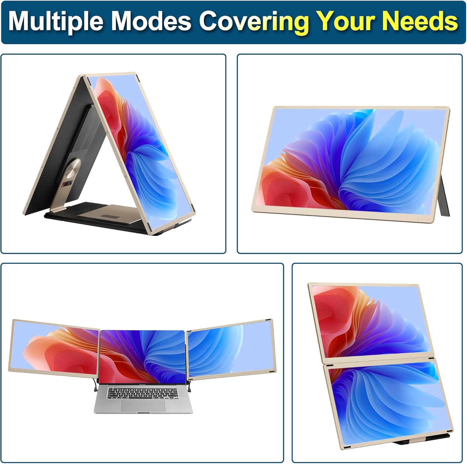 Alecewey Laptop Screen Extender  15.6 inch Triple Screen Laptop Monitor Extender FHD 1080P HDMI Detached Extended Portable Dual Monitor for 12-17'' Laptops with Window Mac Android