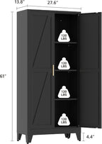 Metal Pantry Cabinet, 61”H Kitchen Pantry Storage Cabinets with 2 Doors & 3 Adjustable Shelves, Black Kitchen Pantries Cabinet, Tall Cabinet with 2 Gold Handles for Dining Room, Living Room