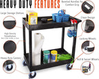 Stand Steady Tubstr 2 Shelf Utility Cart Supports Up to 250 lbs - Heavy-Duty Plastic Service Push Cart with Deep Shelves and 5" Casters, for Offices, Warehouse Storage, Garage (Black, 32 x 18 x 51)