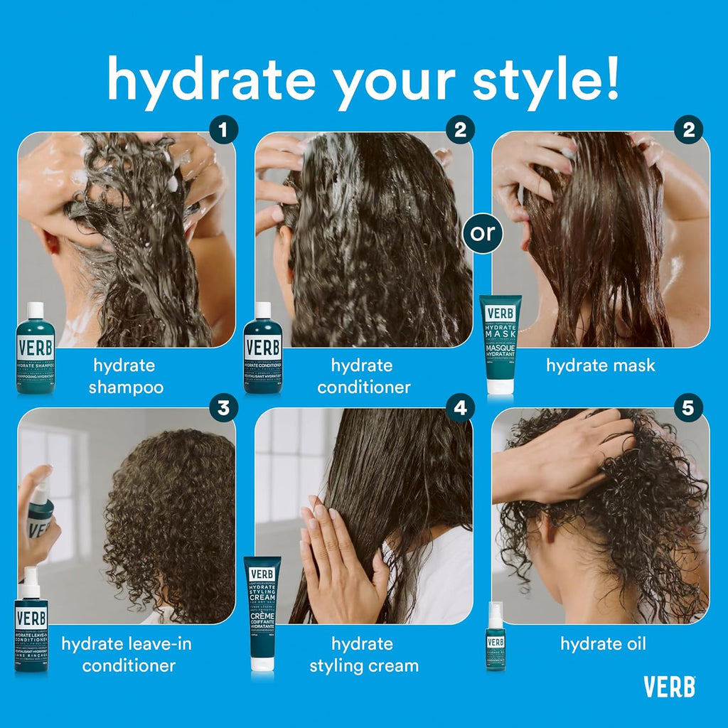 VERB Hydrate Shampoo + Conditioner Duo - Cleanses + Nourishes Dry + Frizzy Hair to Smooth + Reduce Frizz - Amber + Warm Jasmine Scent