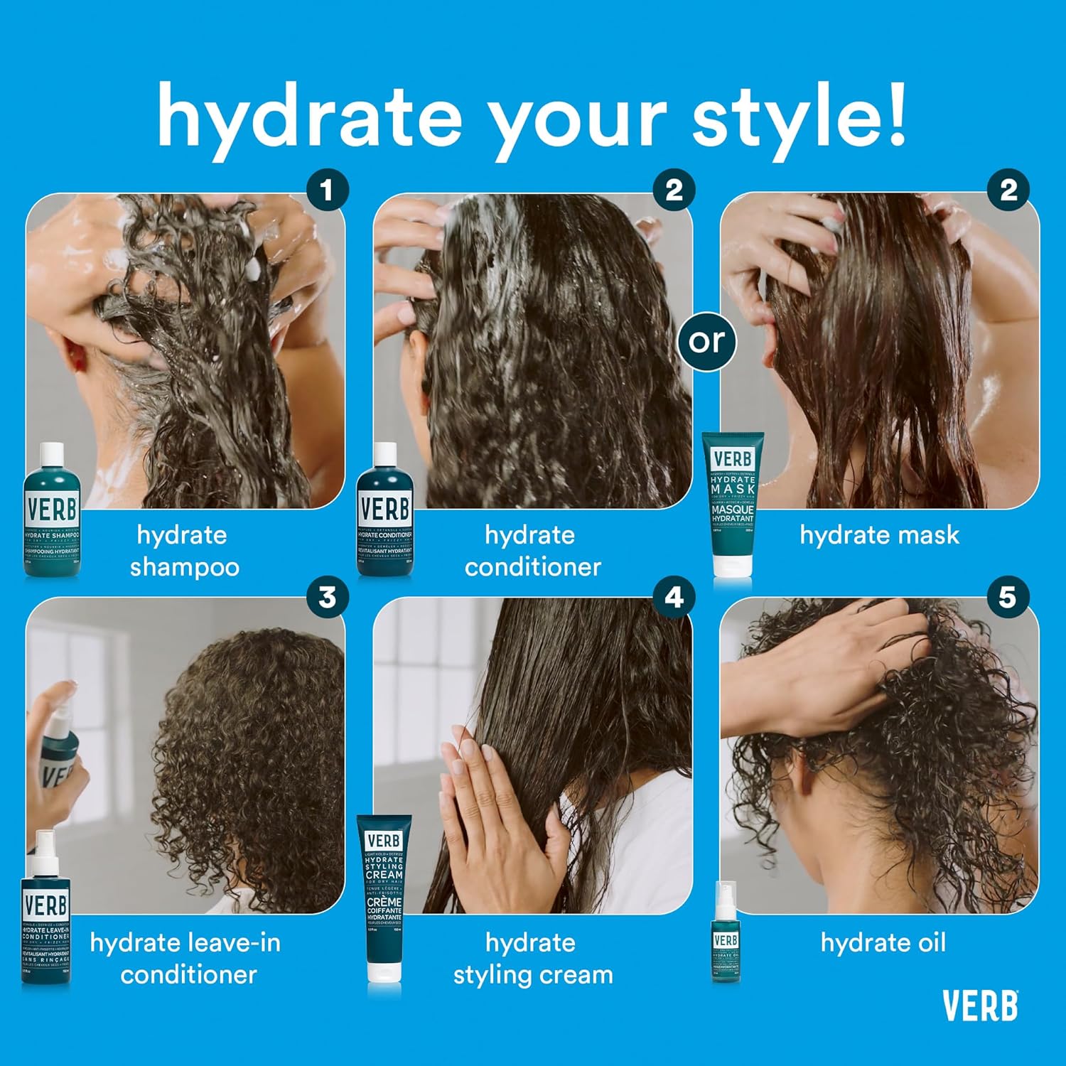 VERB Hydrate Shampoo + Conditioner Duo - Cleanses + Nourishes Dry + Frizzy Hair to Smooth + Reduce Frizz - Amber + Warm Jasmine Scent